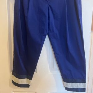 Emporio Armani High Waist Blue Satin Cropped Pleated Trousers